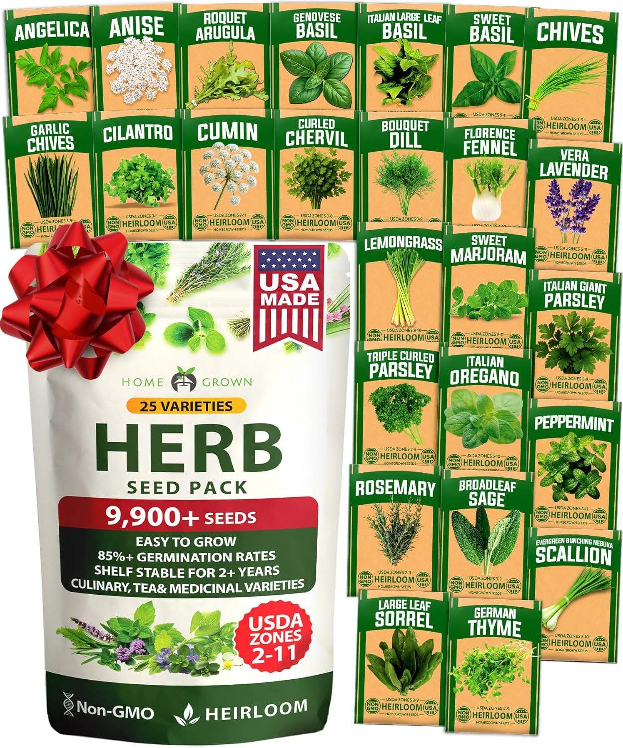 25 Herb Seeds for Planting ,700+ Non-Gmo Heirloom Seeds | Extra Large Variety Pa