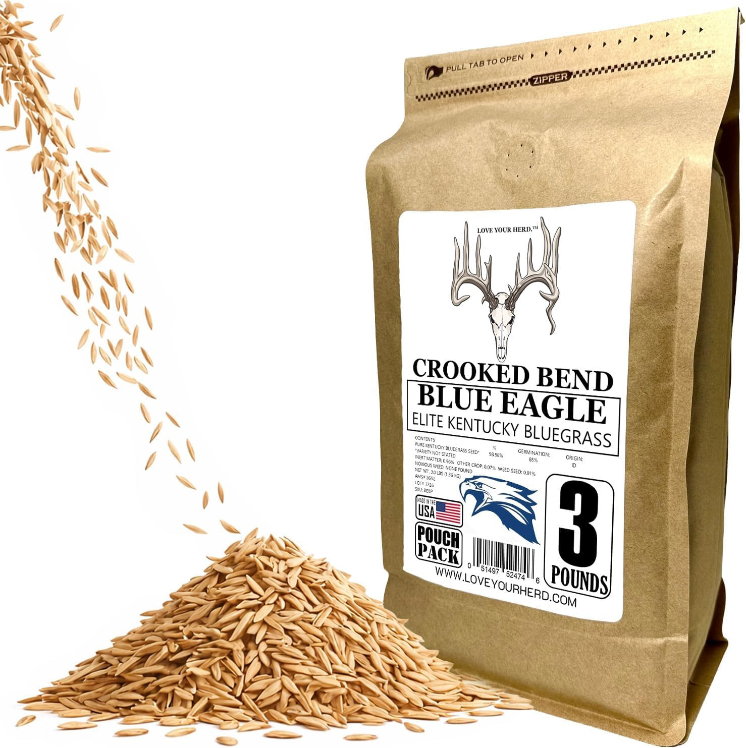 Blue Eagle Kentucky Bluegrass Seed, 3LB, Uncoated & No Fill, Grow Full, Beautifu