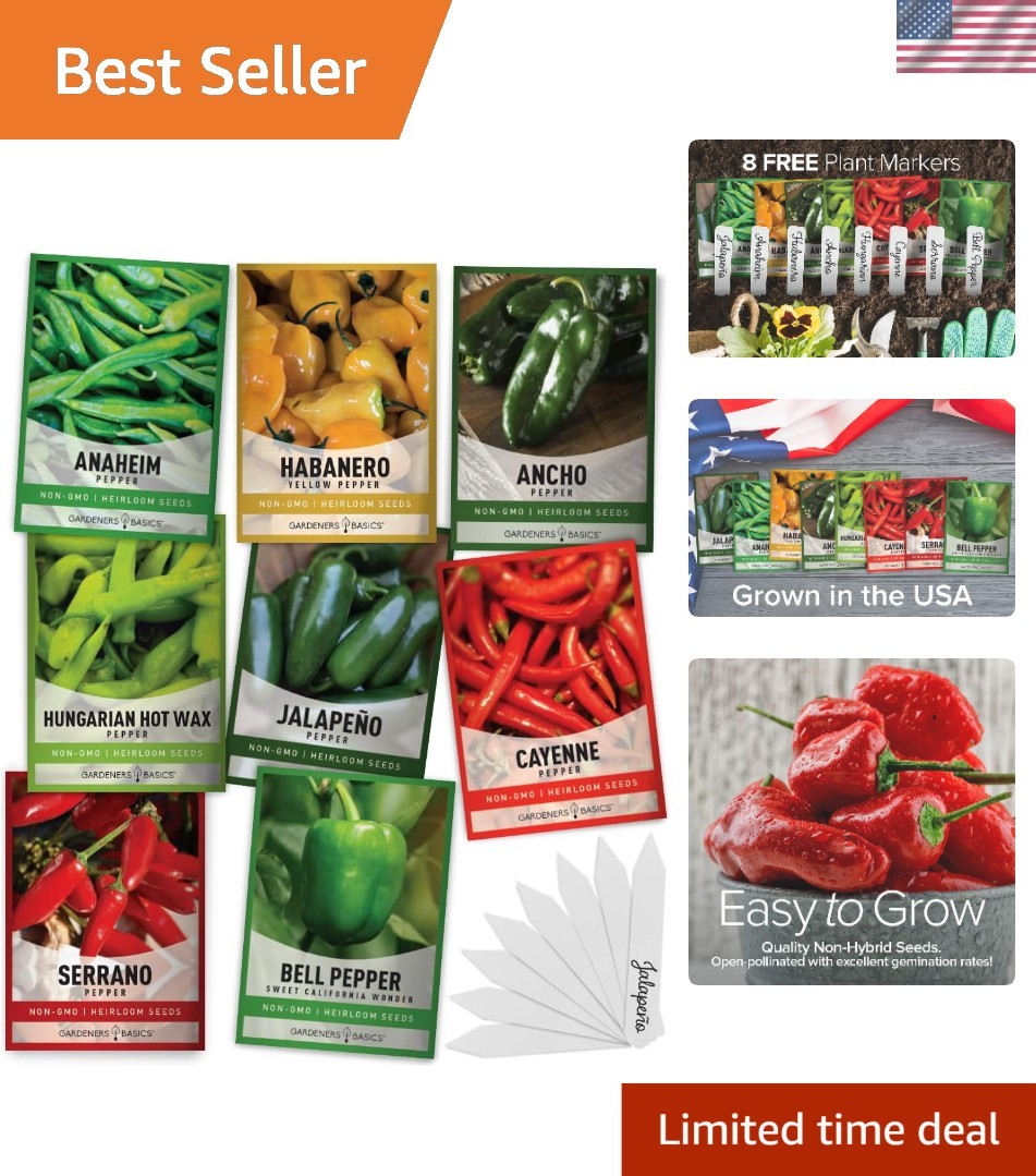 8 Variety Pepper Seeds Pack – Non-GMO Heirloom for Indoor & Outdoor Gardening