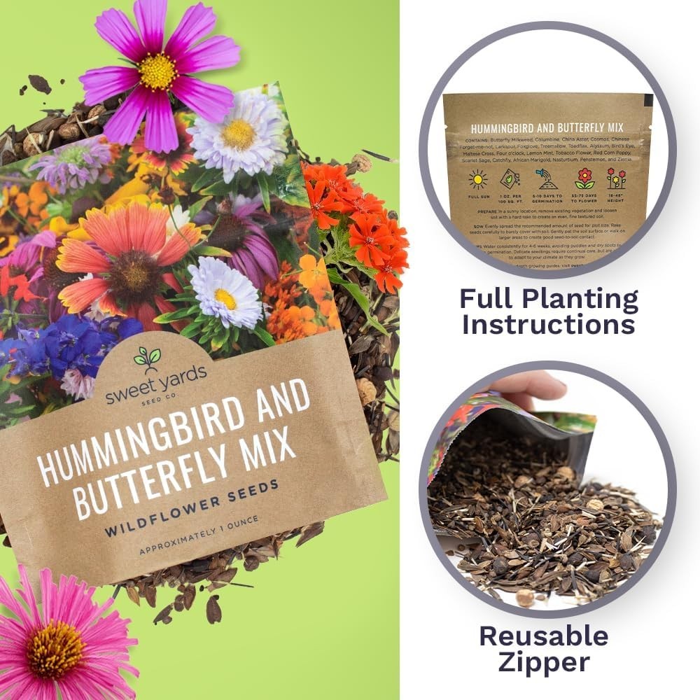Attract Butterflies & Hummingbirds: 7,500 Heirloom Wildflower Seeds in 1 Ounce