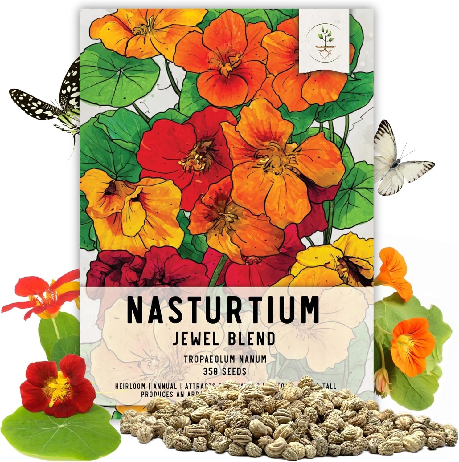 Nasturtium Jewel Mix 350+ Heirloom Seeds | Vibrant Edible Blossoms for Gardening