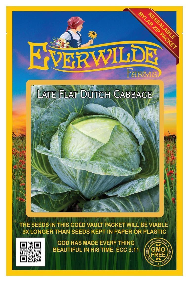 500 Late Flat Dutch Cabbage Seeds – Everwilde Farms Mylar Seed Packet