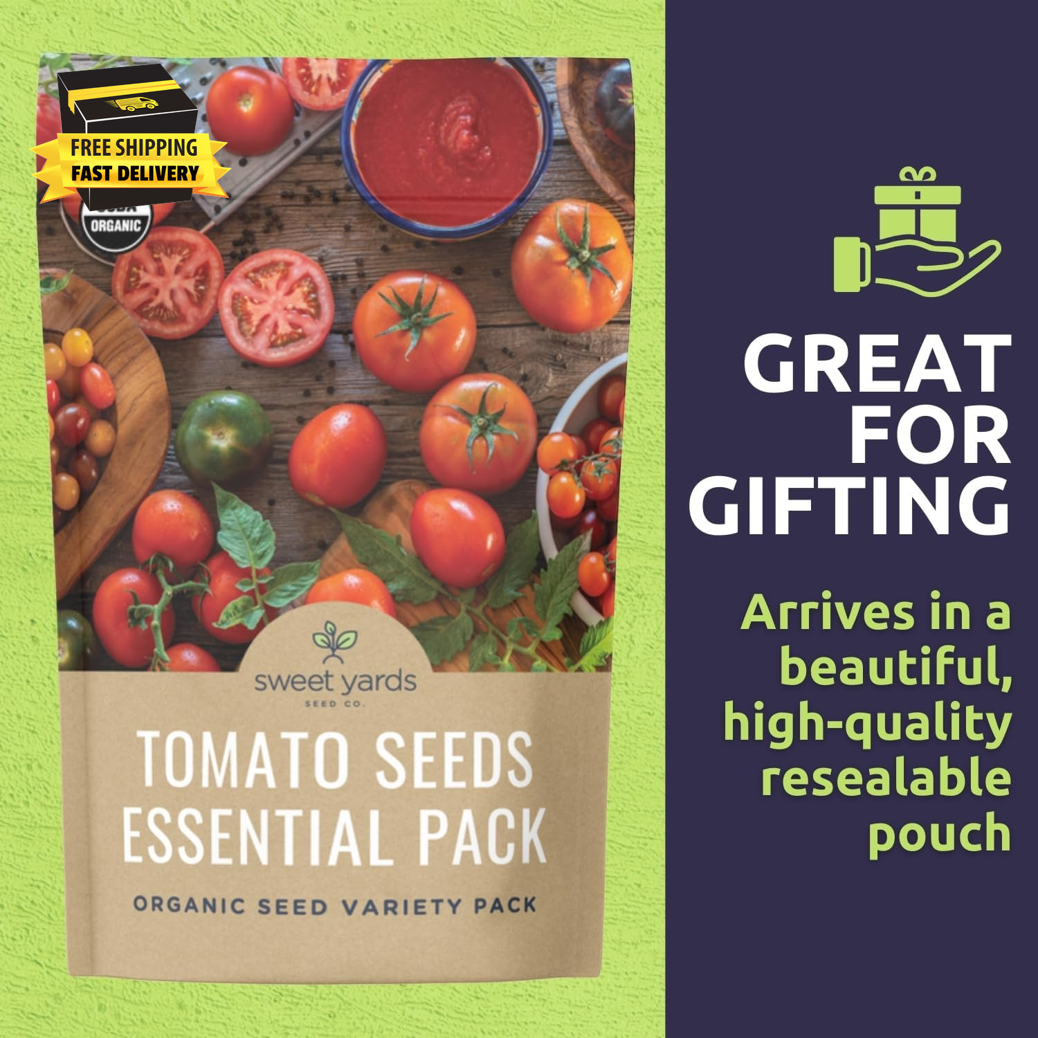 Organic Tomato Seeds Variety Pack – 5 Individual Packs – 2026 Season – Roma, Pin