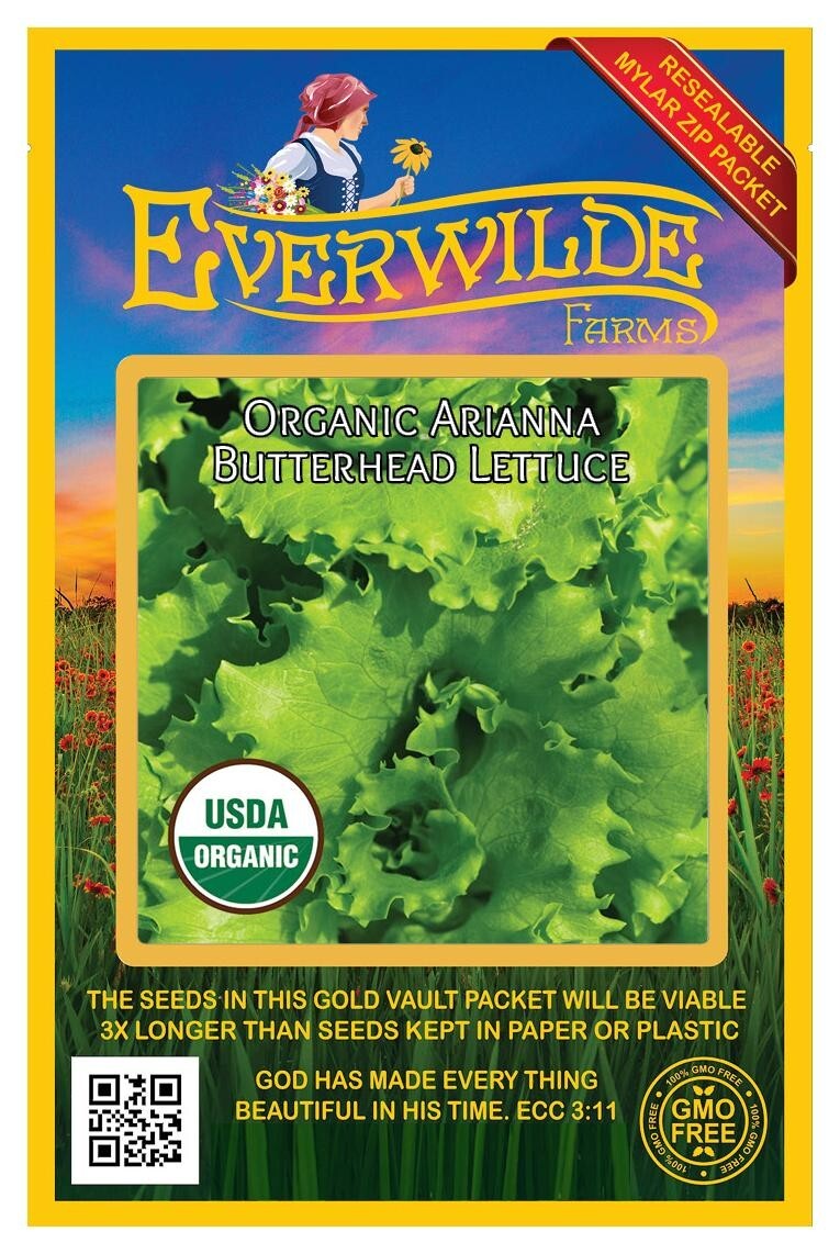 500 Organic Arianna Butterhead Lettuce Seeds – Everwilde Farms Mylar Seed Packet