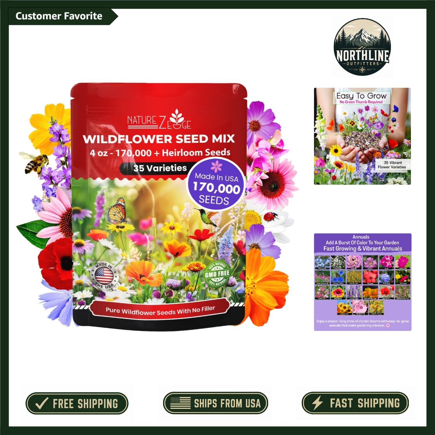 Beautiful Wildflower Seeds Mix – 35 Varieties, 1/4 lb for Vibrant Gardens