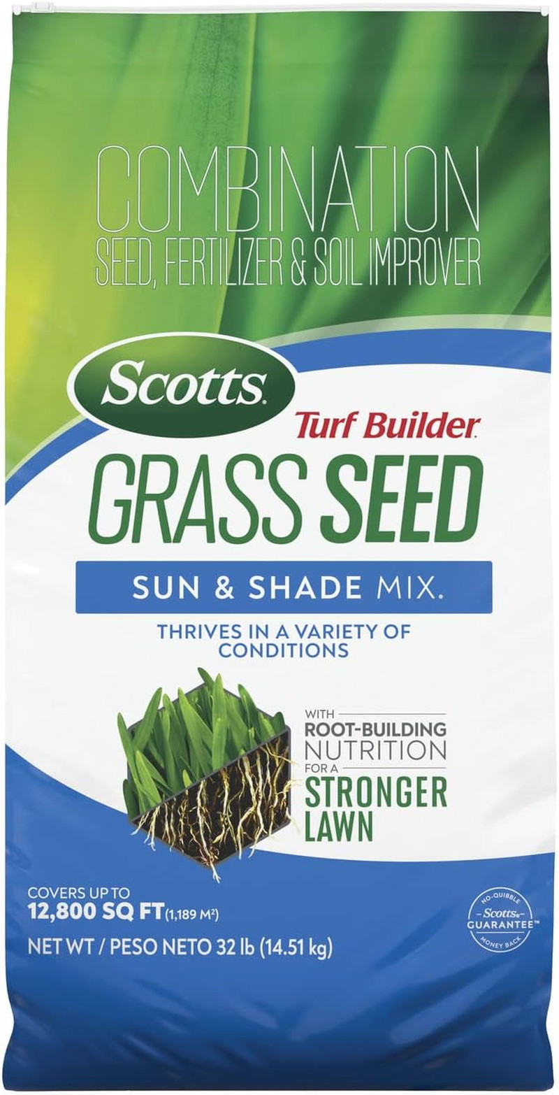 Scotts Turf Builder Grass Seed Sun & Shade Mix, 32 Lbs. | Grass Seed plus Lawn F