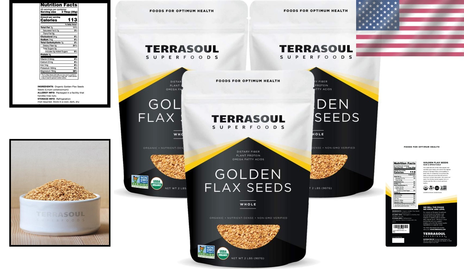 Terrasoul Superfoods Flax Seeds, 32 oz (3 Pack)