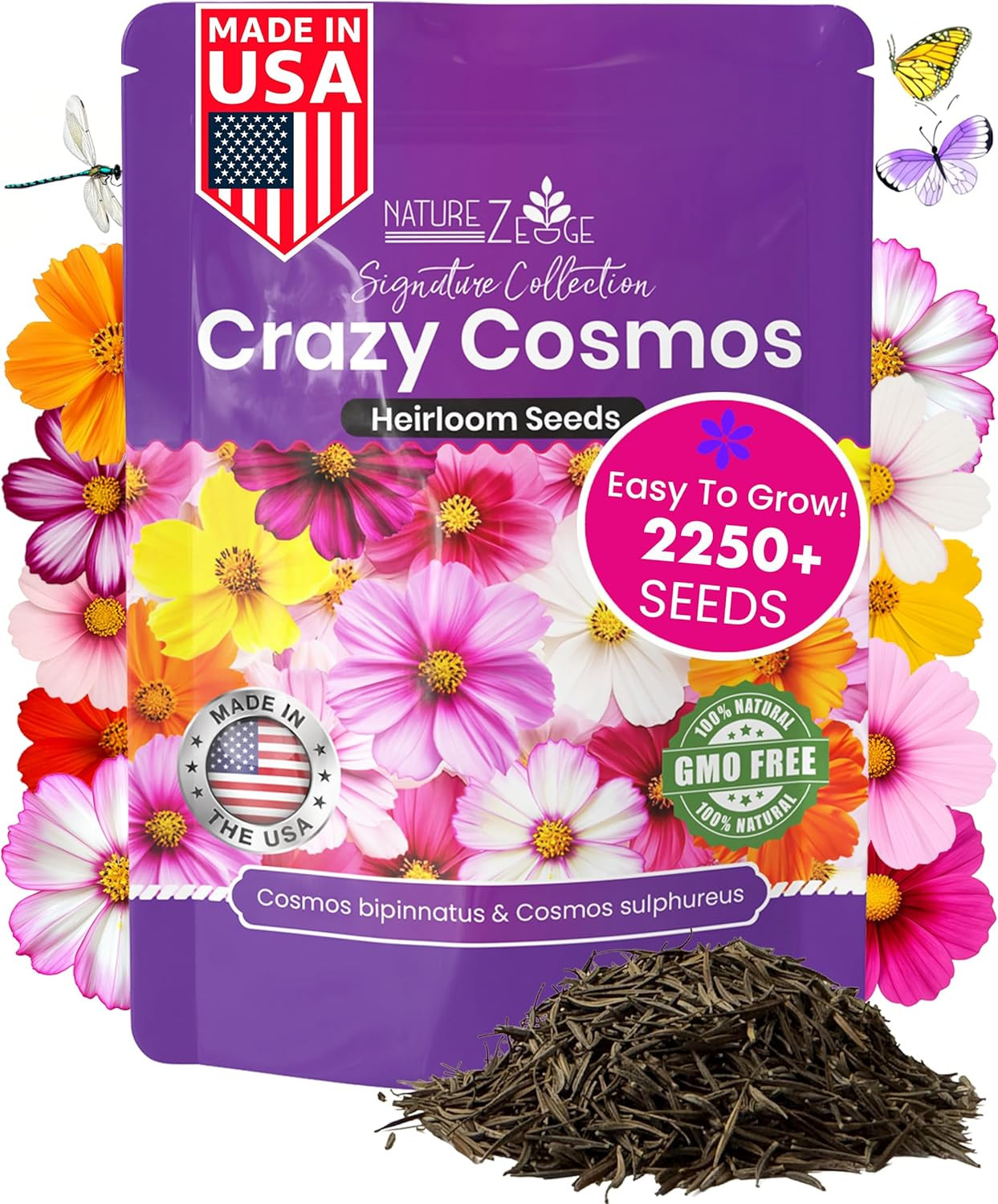 NatureZ Edge, Crazy Cosmos Seeds for 2026, 2250 Cosmos Seed, 15g, Made in USA, A