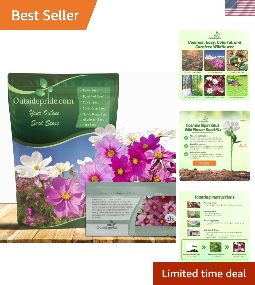 1 lb. Cosmos Bipinnatus Seeds – Low-Maintenance, Pollinator-Friendly Flowers