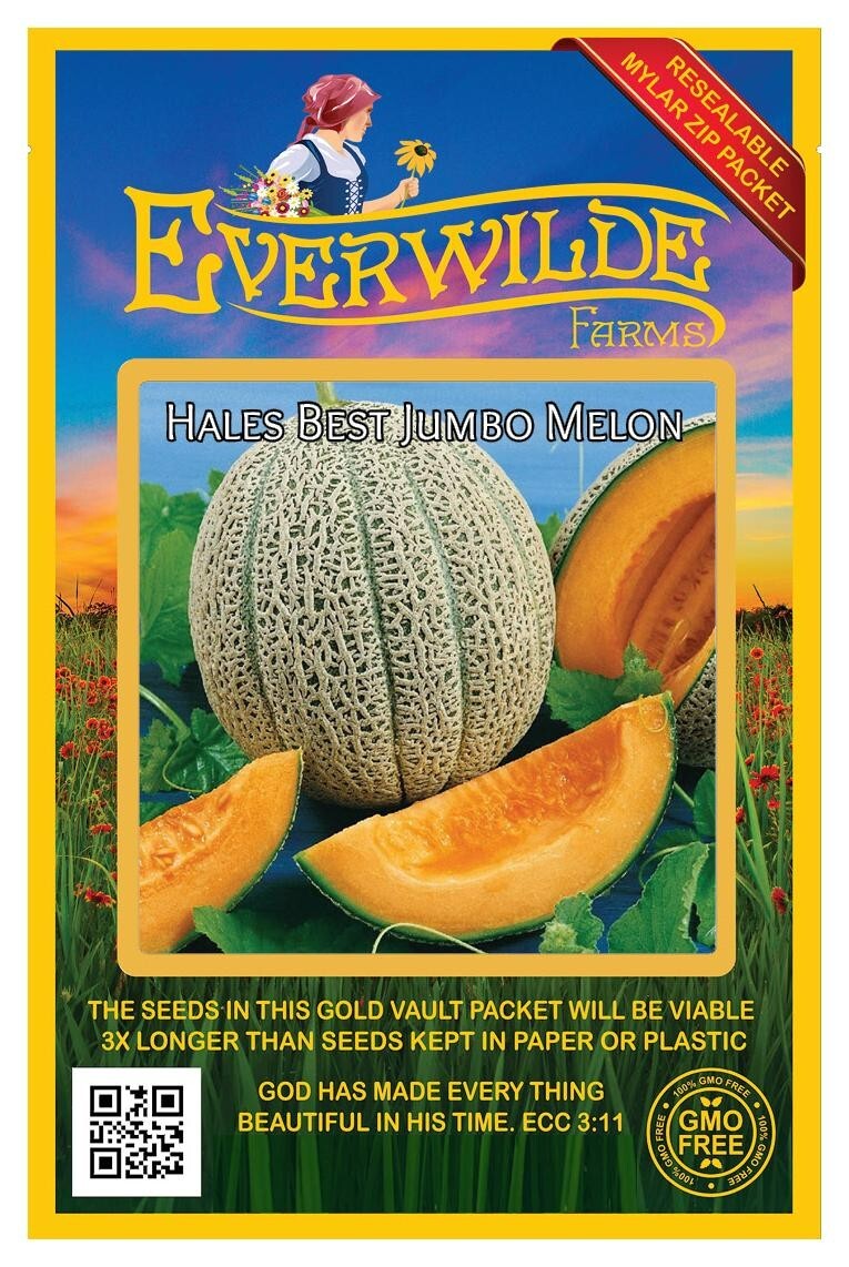 50 Hales Best Jumbo Melon Seeds – Everwilde Farms Mylar Seed Packet