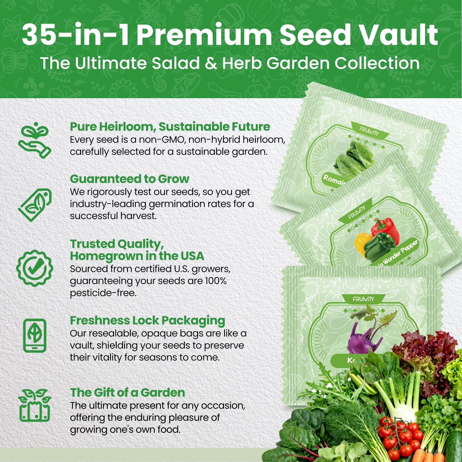 35 Heirloom Seeds Variety Pack – 21000+ Seeds for Planting Vegetables and Fru…
