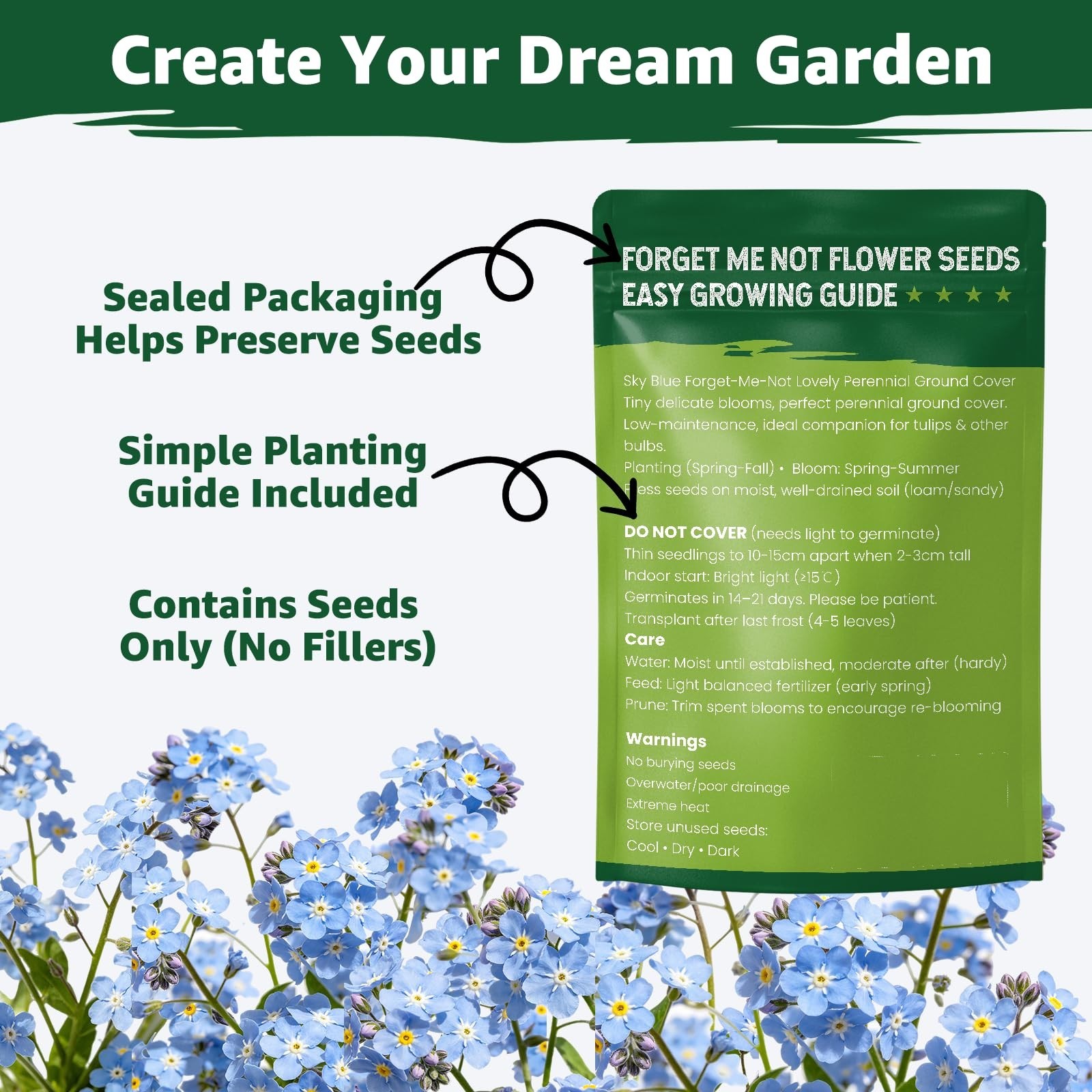 5600+ Forget Me Not Seeds – Easy to Grow Blue Perennial Wildflowers for Gardens