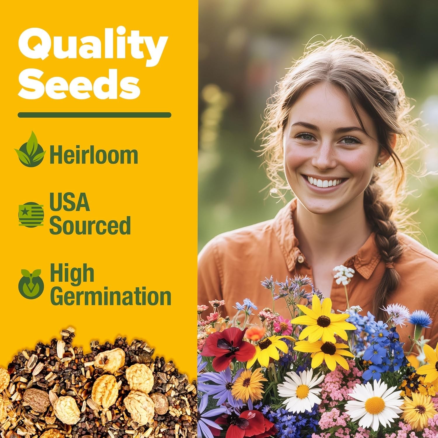 65000+ Wildflower Seeds Heirloom Perennial Flower Mix Bees Birds Midwest 4 oz