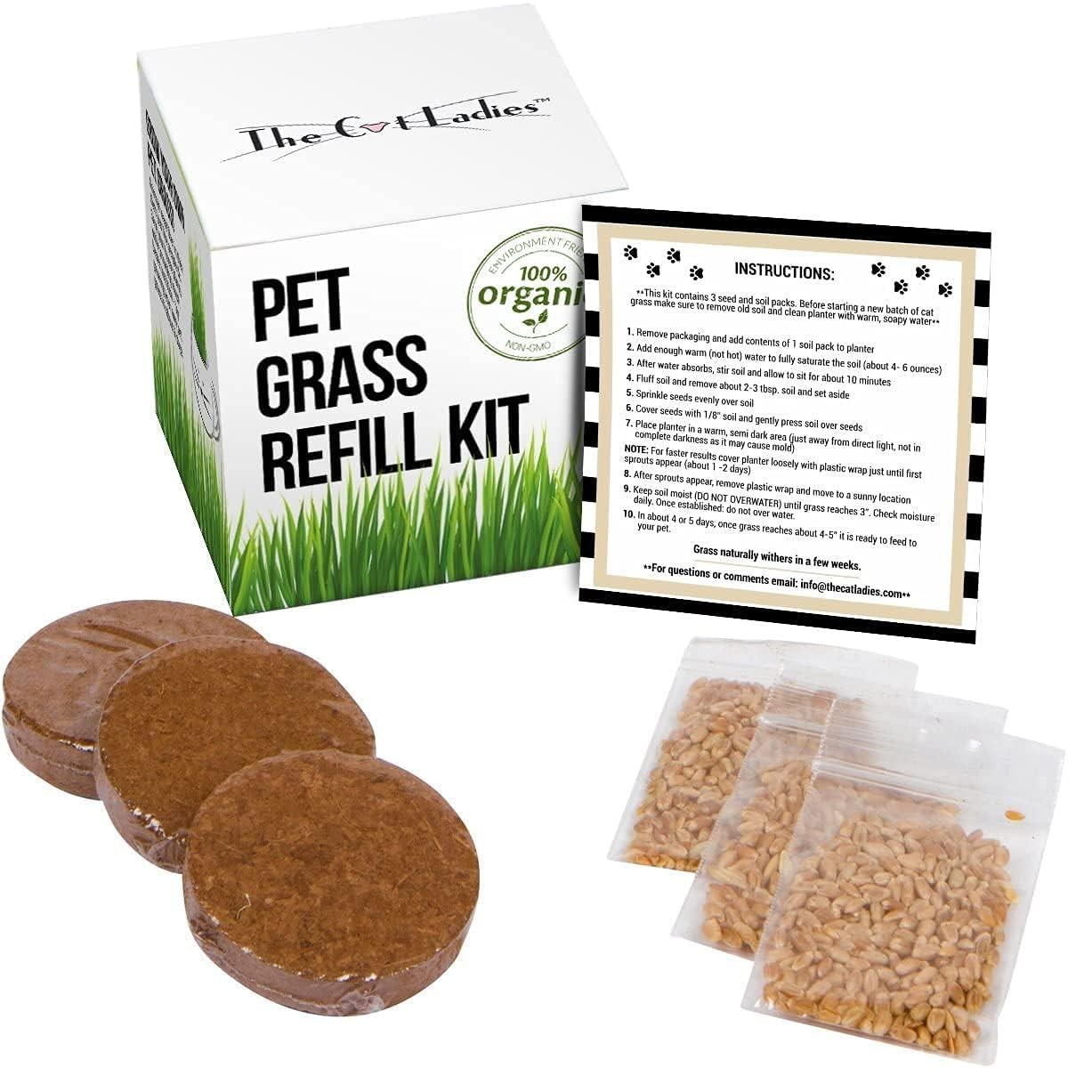 Organic Cat Grass Seed and Coco Coir Disks Refill Kit – 3 Pack