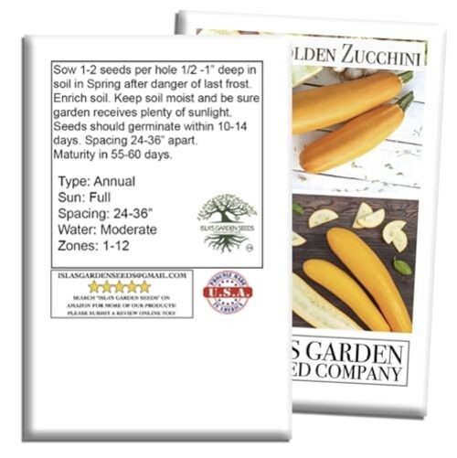 Golden Zucchini Summer Squash Seeds (Cucurbita Pepo) – 50+ Heirloom Non-GMO