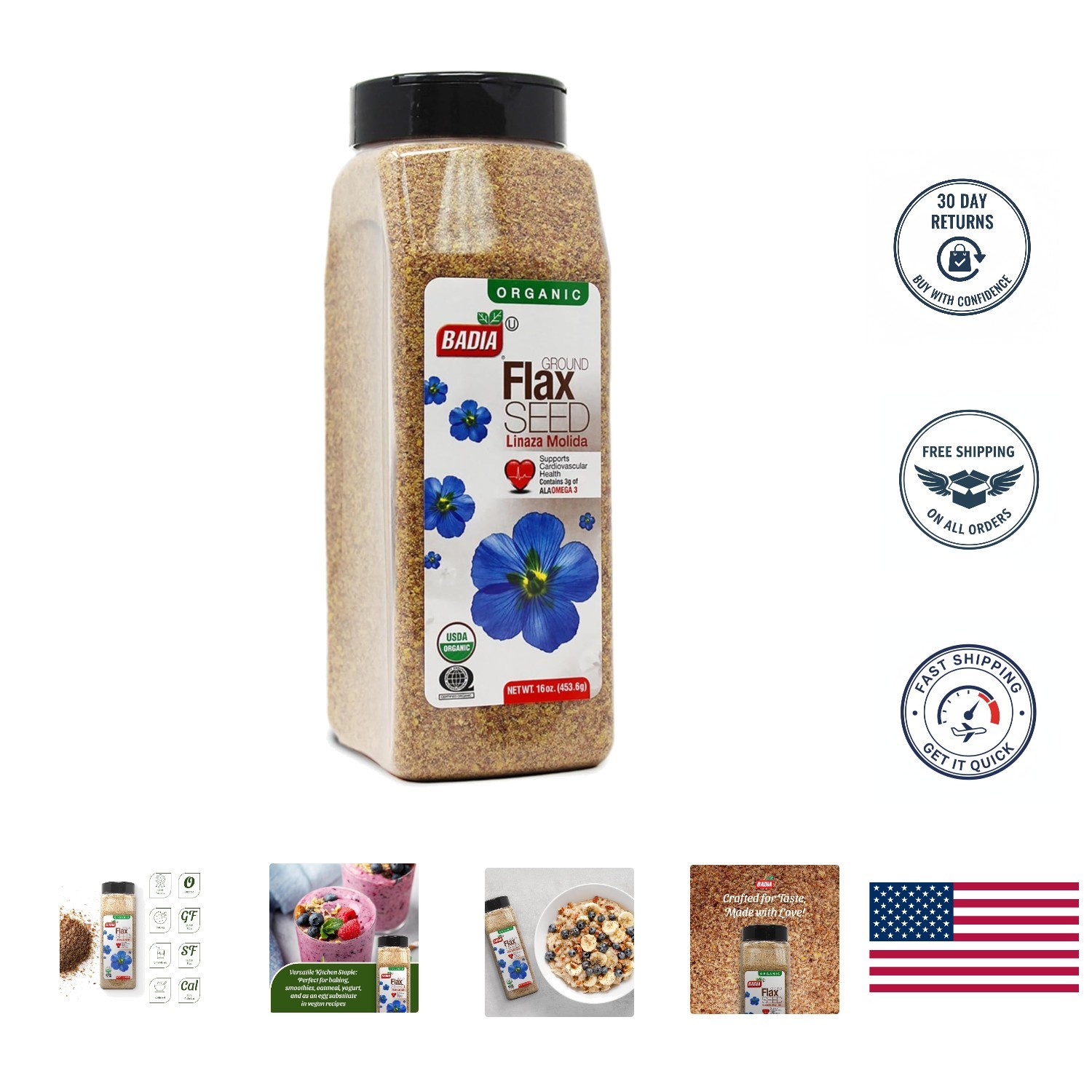 Resealable 16 oz Certified Organic Ground Flax Seed – Nutrient-Dense Superfood