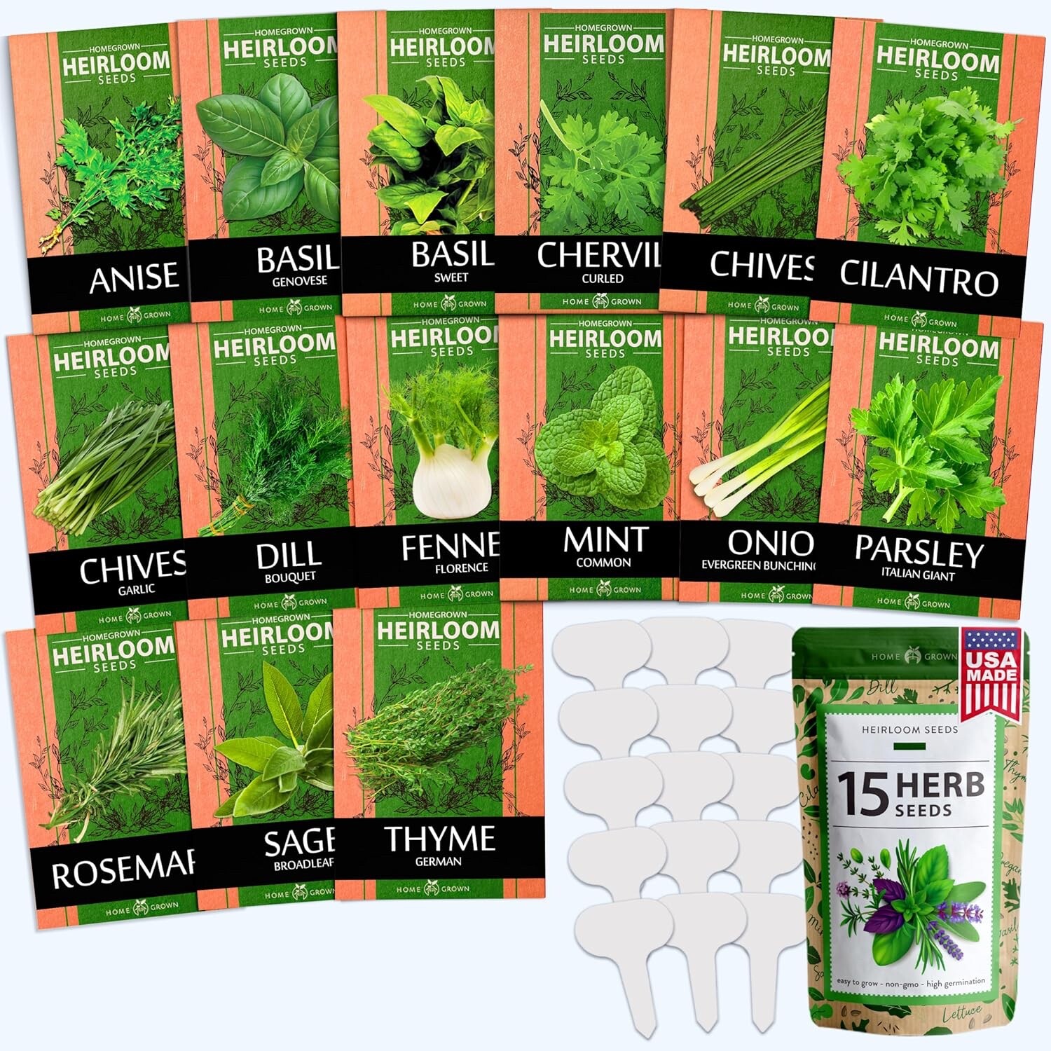 HOME GROWN 15 Culinary Herb Seeds Heirloom & Non GMO High Germination Rate Basil