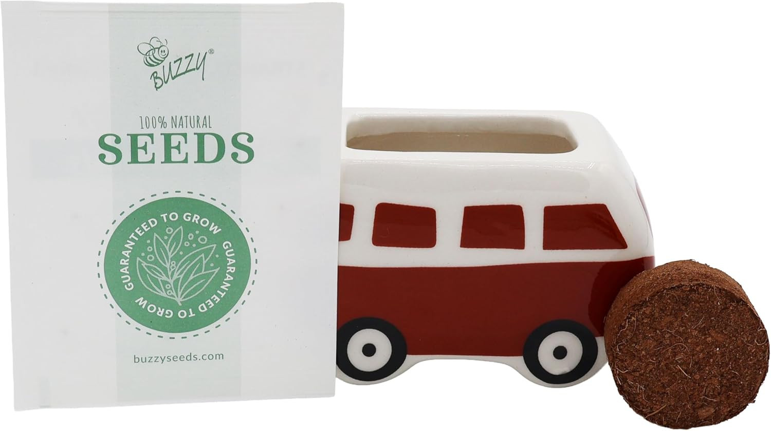 Seeds Mini Ceramic Flower Bus Grow Kit, 4-Pack – Colorful Retro Bus Planters wit