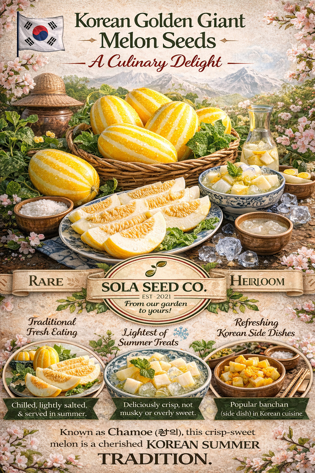 10 Hybrid Golden Giant Korean Melon Seeds- Unique- Chamoe-Sweet-Non GMO USA!