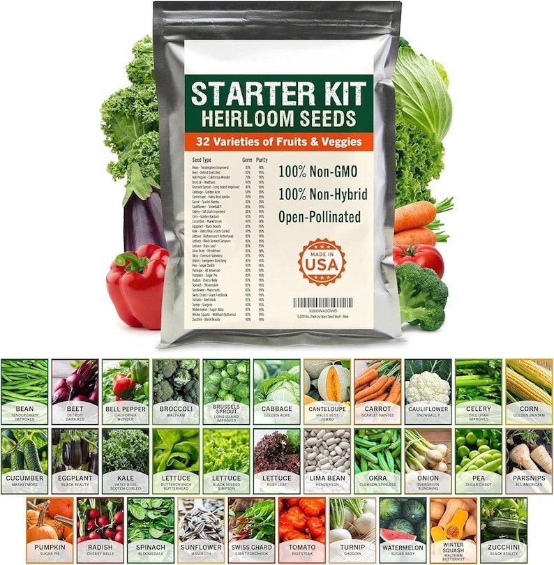 15000 Heirloom Seeds Kit, 32 Variety Non GMO Vegetable & Fruit
