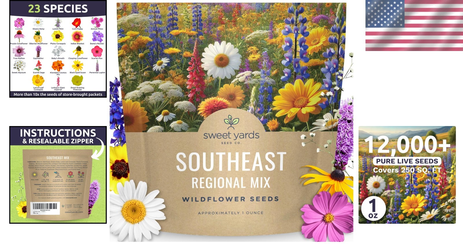 Grow a Vibrant Garden: Southeast Wildflower Mix with 12,000 Seeds Included