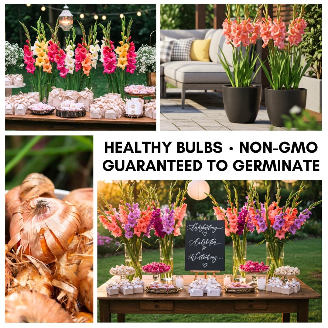 4 Gladiolus Bulbs – Mixed Colors – Sword Lily – Easy-to-Grow Perennial Flower…