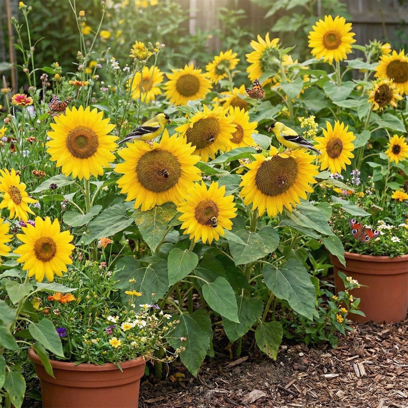 Sunflower YELLOW PYGMY DWARF 18–22” Compact Heirloom Annual Non-GMO 100 Seeds!