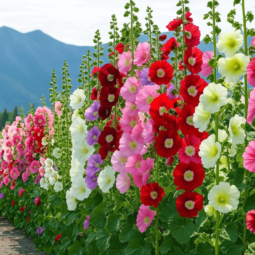 Hollyhock Seeds 3000+ Bulk Pack – Mixed-Color Perennial Blooms, Attracts Poll…