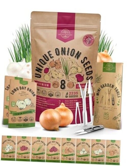 Heirloom, Non-GMO, Sets for Indoors, Outdoors 8 Onion Seeds Variety Pack