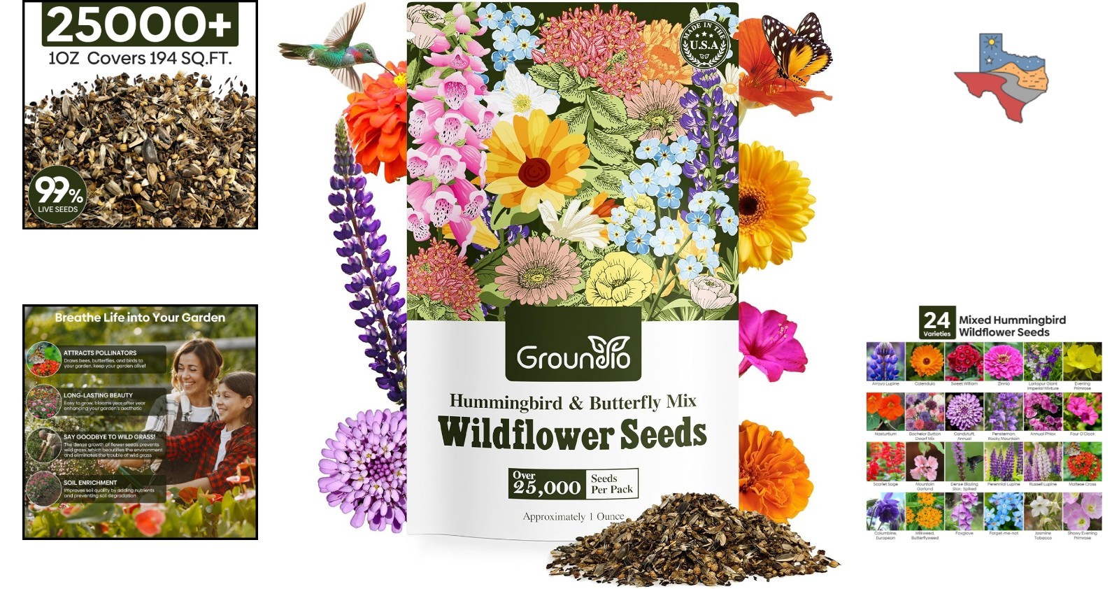 1oz Wildflower Seed Mix – Attract Hummingbirds & Butterflies, Resealable Pack