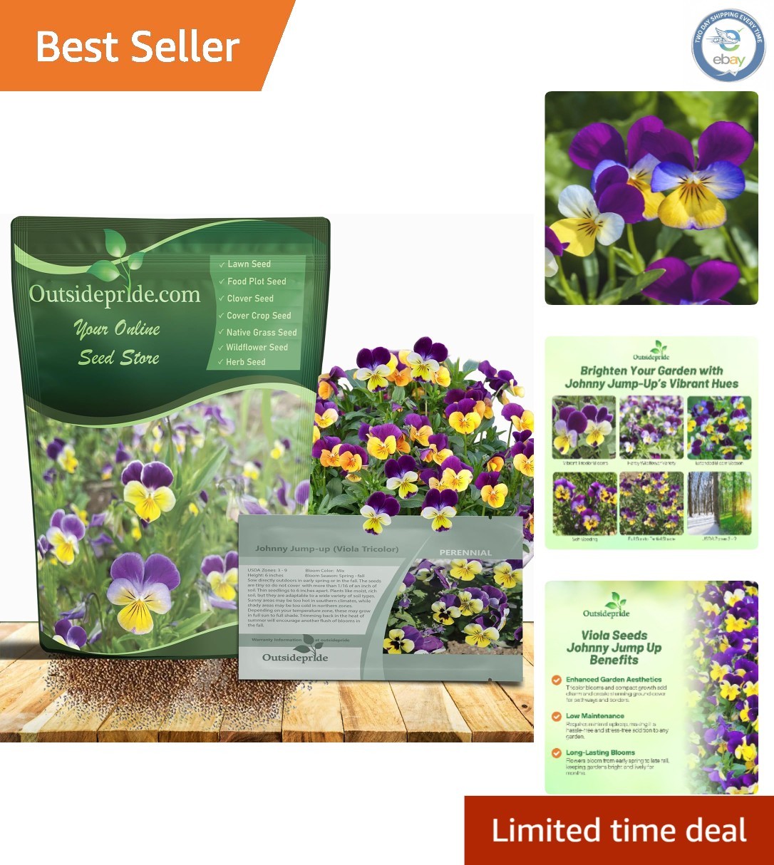 Compact Johnny Jump Up Viola Seeds – 5000 Pcs, Ideal for Pollinators & Gardens