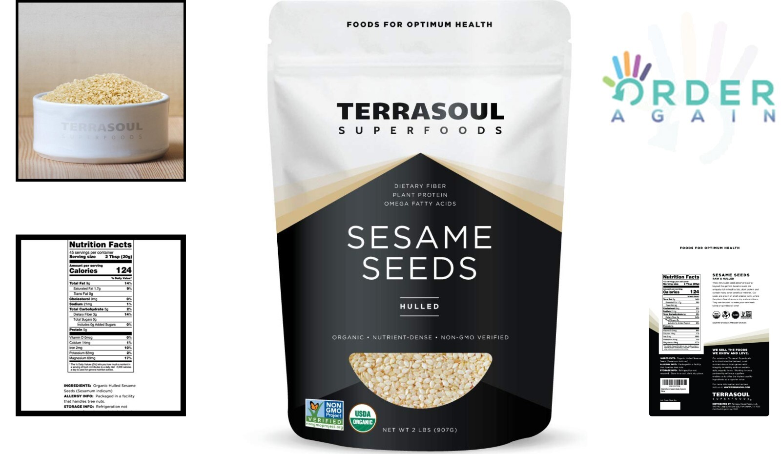 Organic Hulled Sesame Seeds 2 Lbs Raw Gluten-Free for Tahini Nutrients