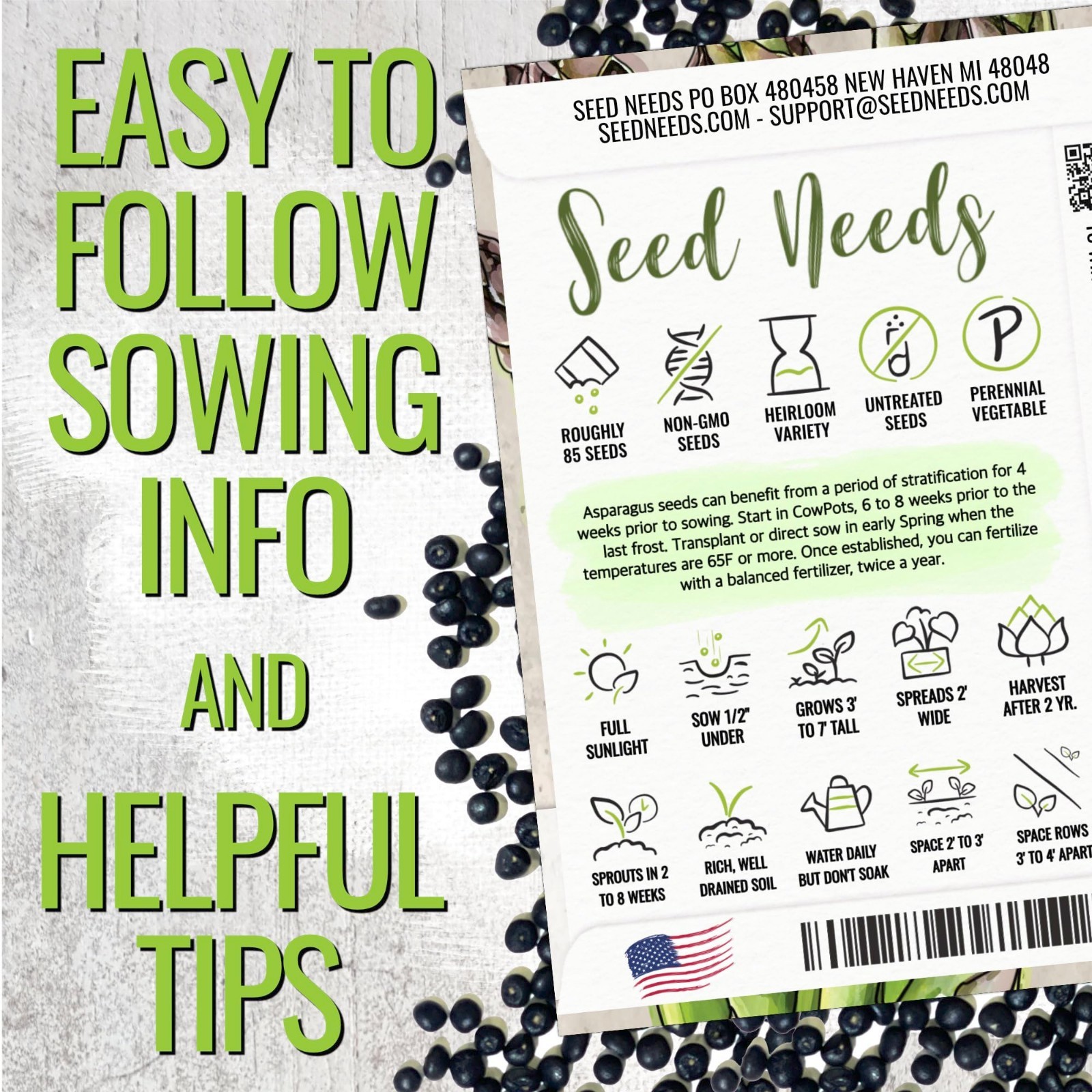 Non-GMO Heirloom Asparagus Seeds – Mary Washington Perennial Vegetable (5 Packs)