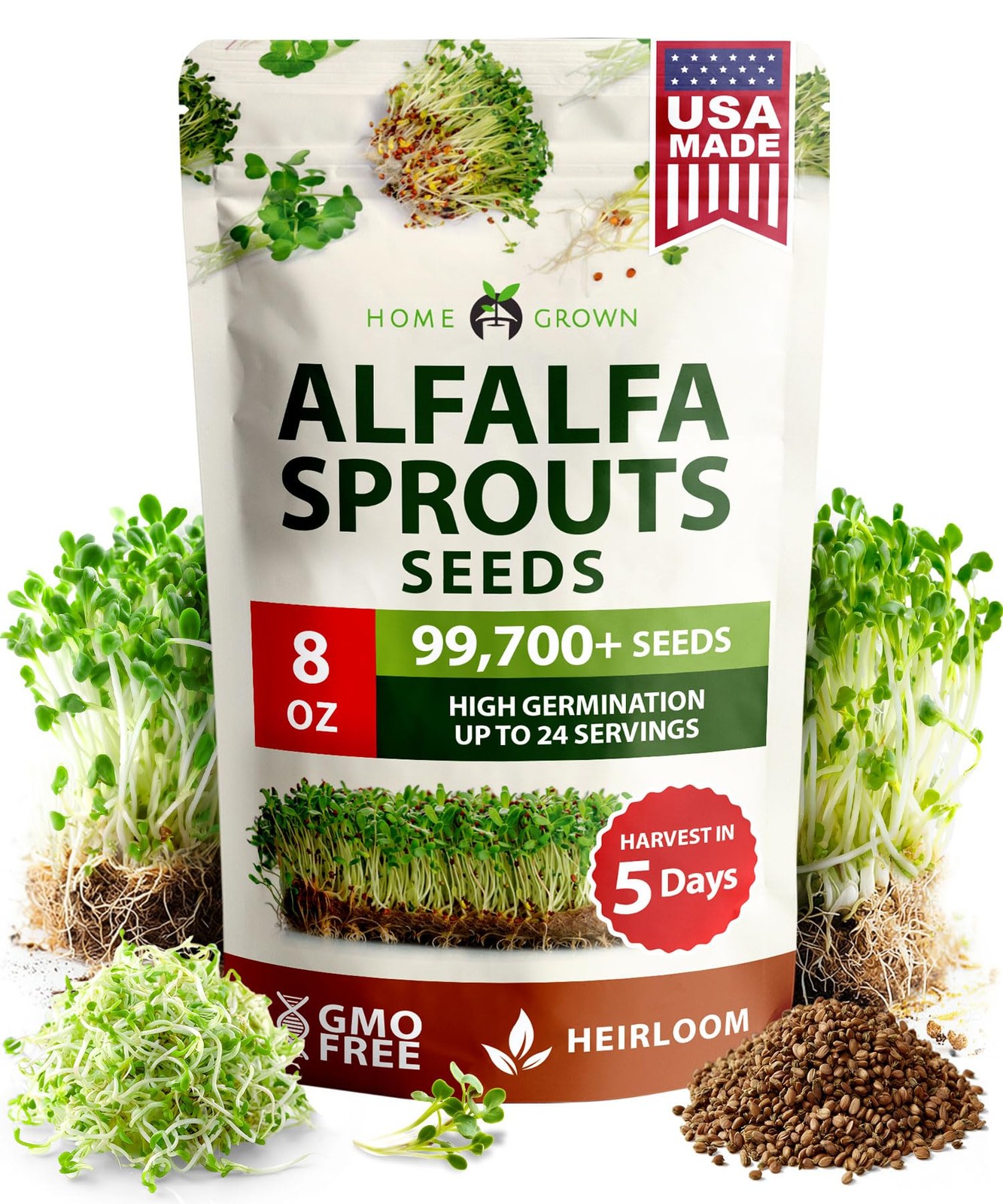 Alfalfa Sprout Seeds 8 oz Bulk Heirloom NonGMO, USA Sourced, High Germination…