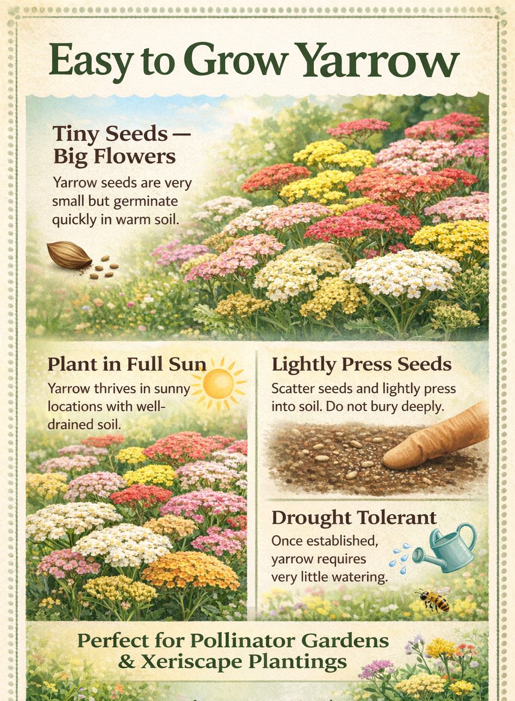 Yarrow COLORADO Mix Perennial Wildflower Xeriscaping Non-GMO 200 Seeds