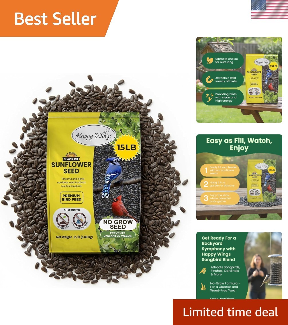 Black Oil Sunflower Seeds Wild Bird Food- 15 Pounds | No Grow Seed | Bird See…