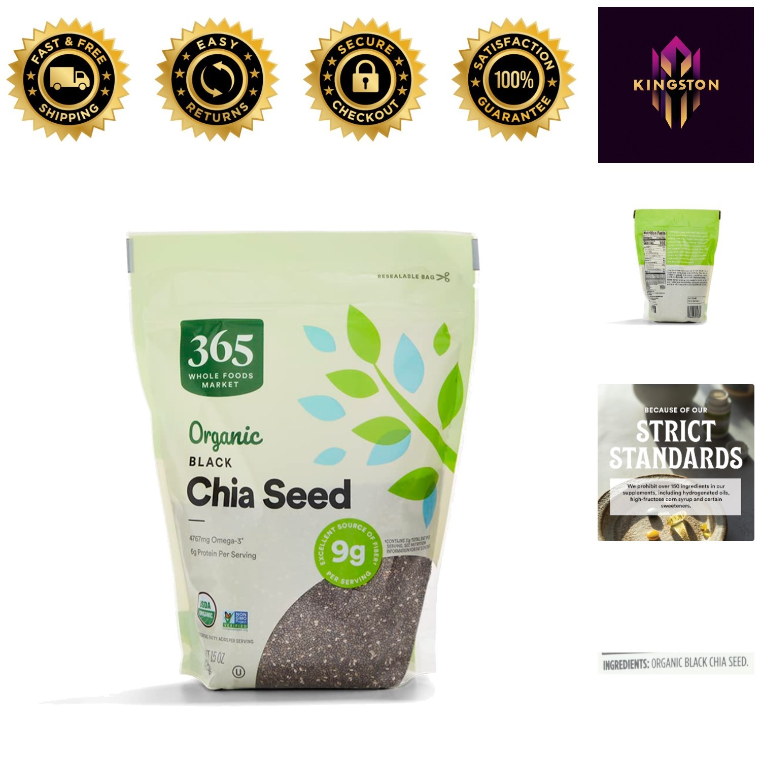 Organic Black Chia Seeds 15 Ounce – No Grinding Needed, Perfect for Every Meal