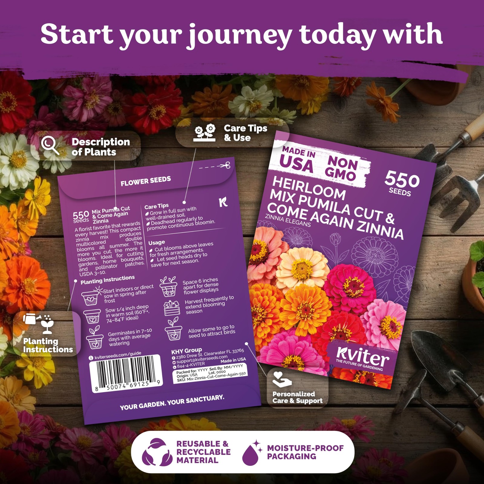 KVITER 550 Cut and Come Again Zinnia Seeds for 2025 (Zinnia elegans)