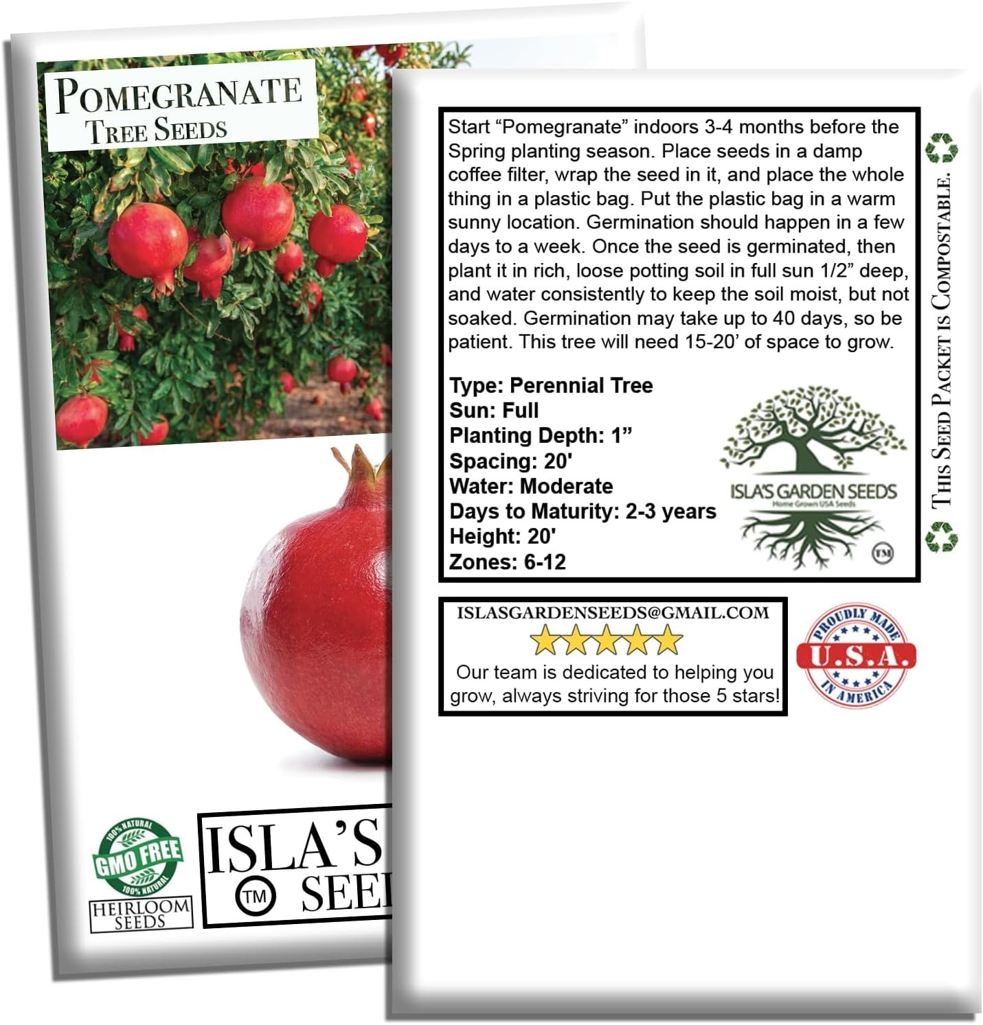 Pomegranate Tree Seeds Punica granatum – 30+ Non-GMO Fruit Tree Seeds for Pla…