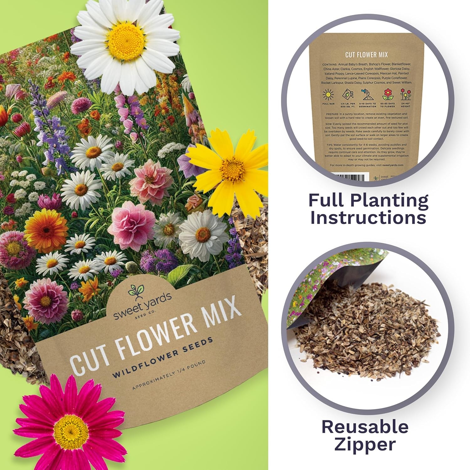 Cut Flower Garden Seeds – Bulk 1/4 Pound Bag – Over 30000 Fresh Open Pollinated