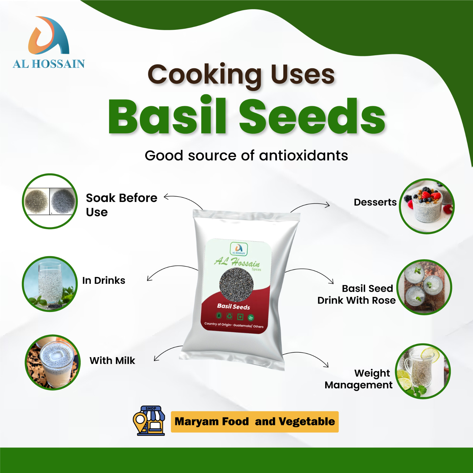 Al Hossain Natural Basil Seeds 8.8 oz (250g) | Sabja Seeds for Falooda, Drinks &