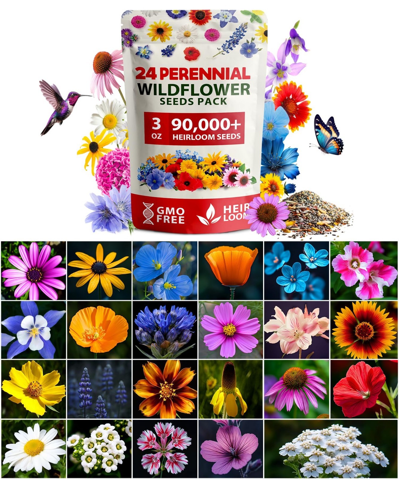 Wildflower Seeds Bulk Mix – 90,000+ Non-GMO Perennial Flower Seeds for Garden |