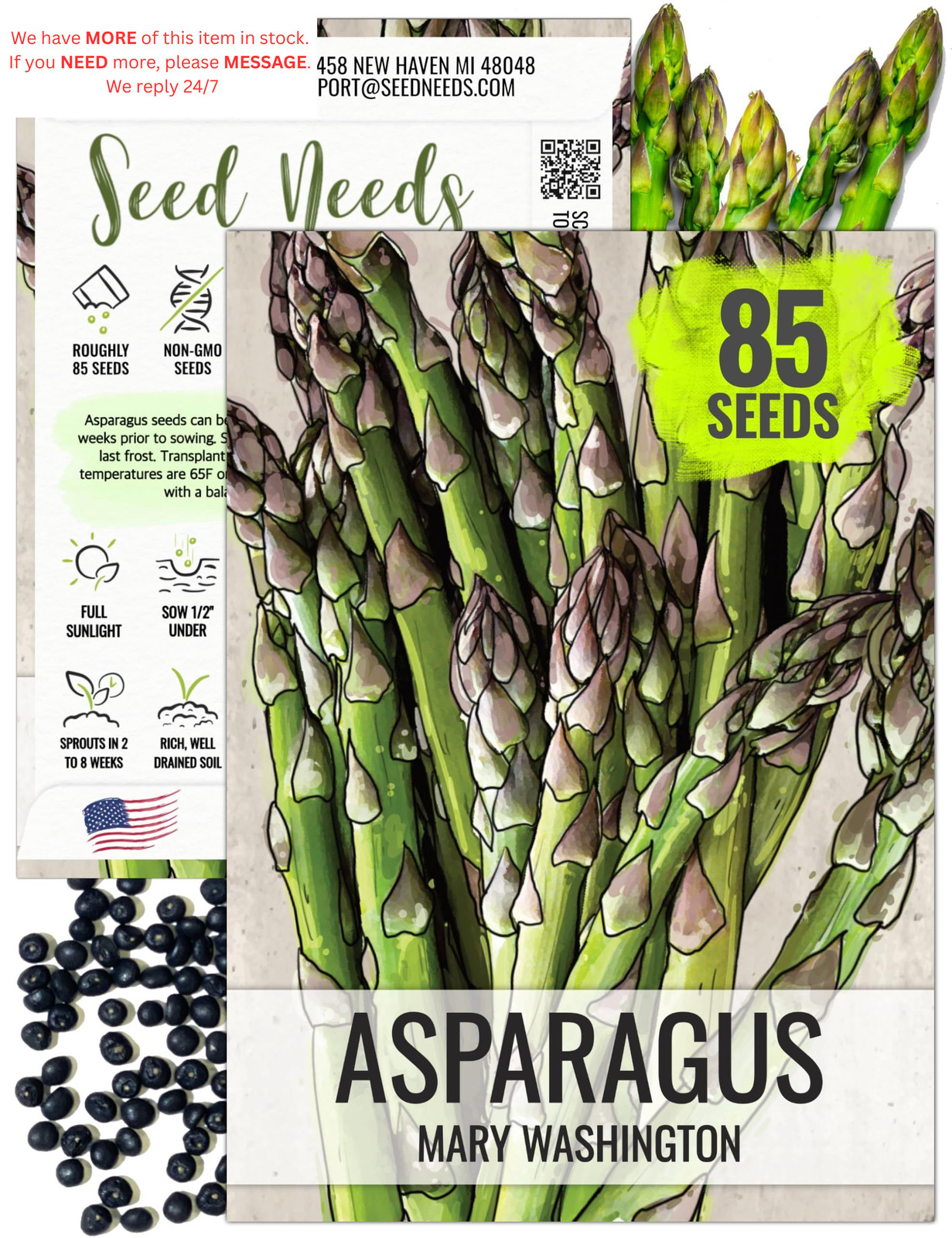 Seed Needs Asparagus Seeds for Planting Mary Washington 1 Pack,