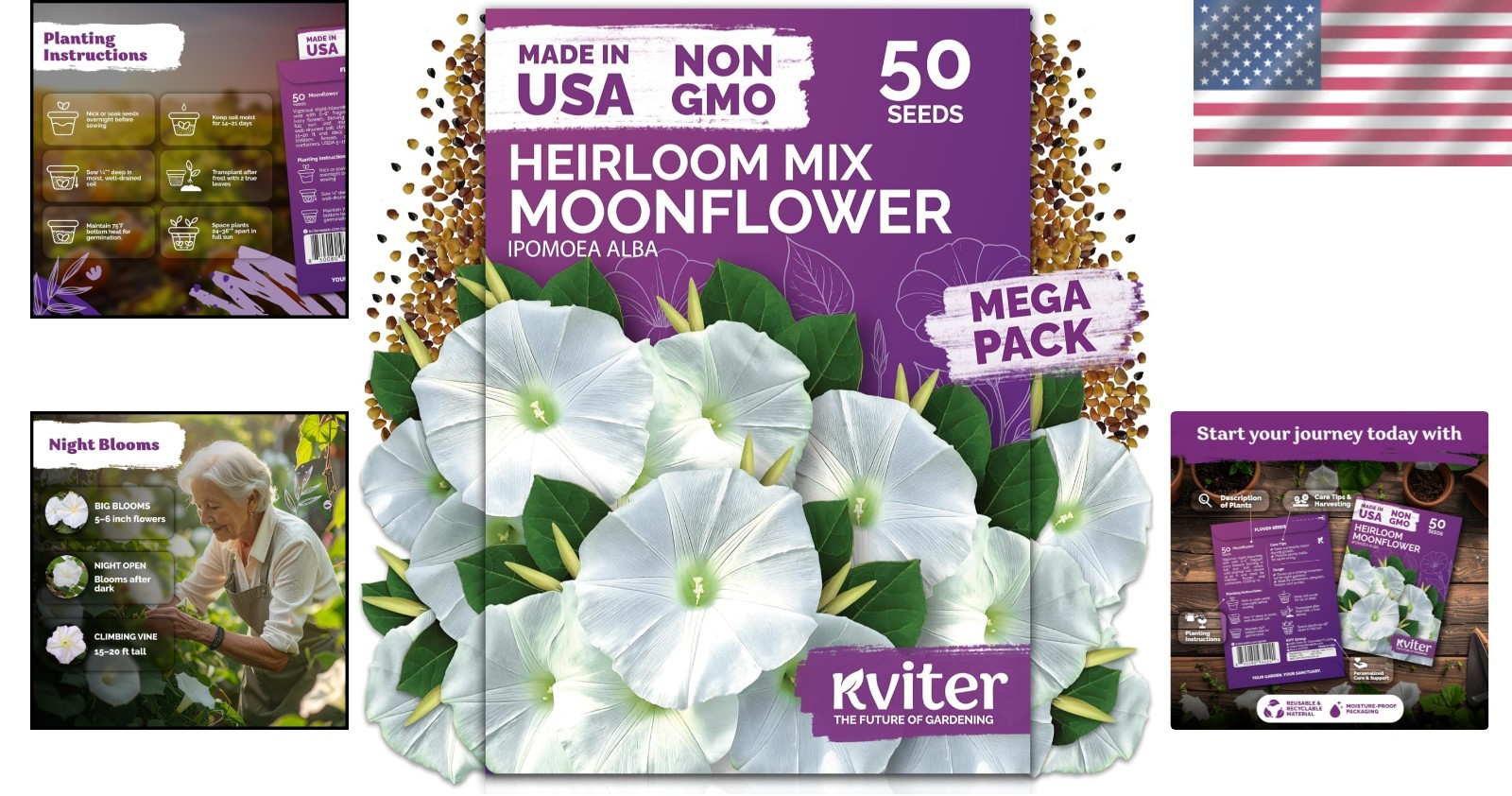 Night Blooming Moonflower Seeds – 50 Fragrant Climbing Plants for Outdoor Beauty