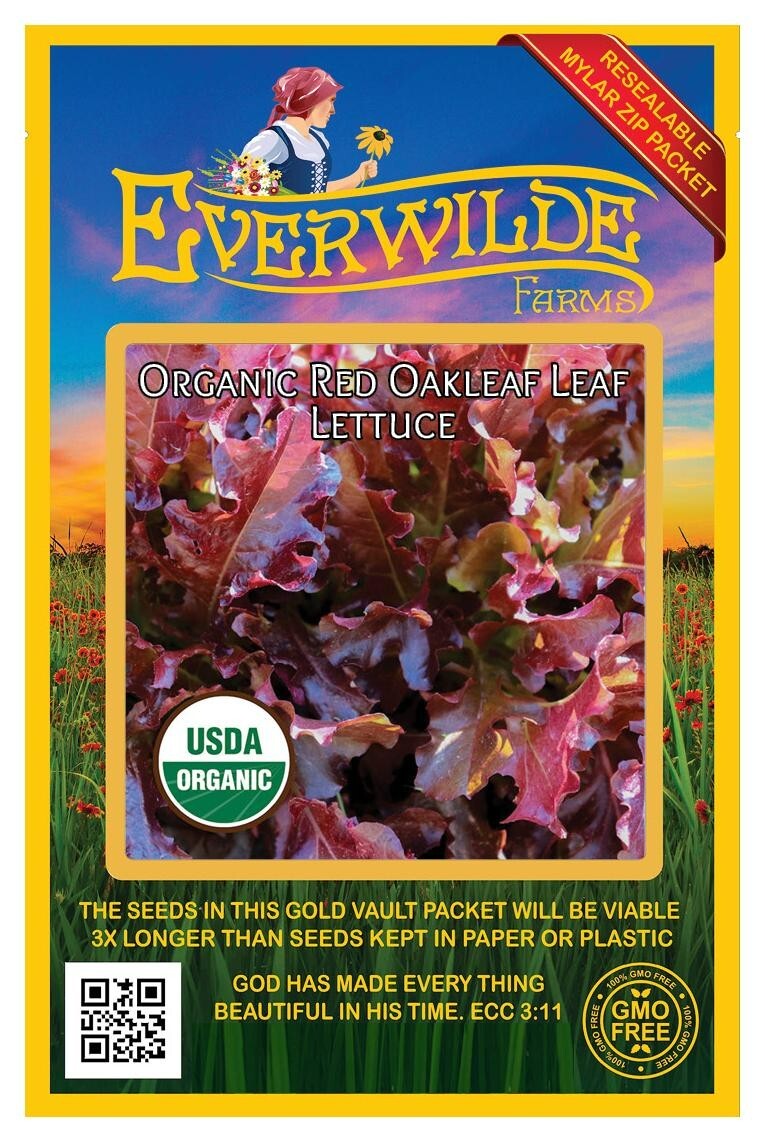 500 Organic Red Oakleaf Leaf Lettuce Seeds – Everwilde Farms Mylar Seed Packet