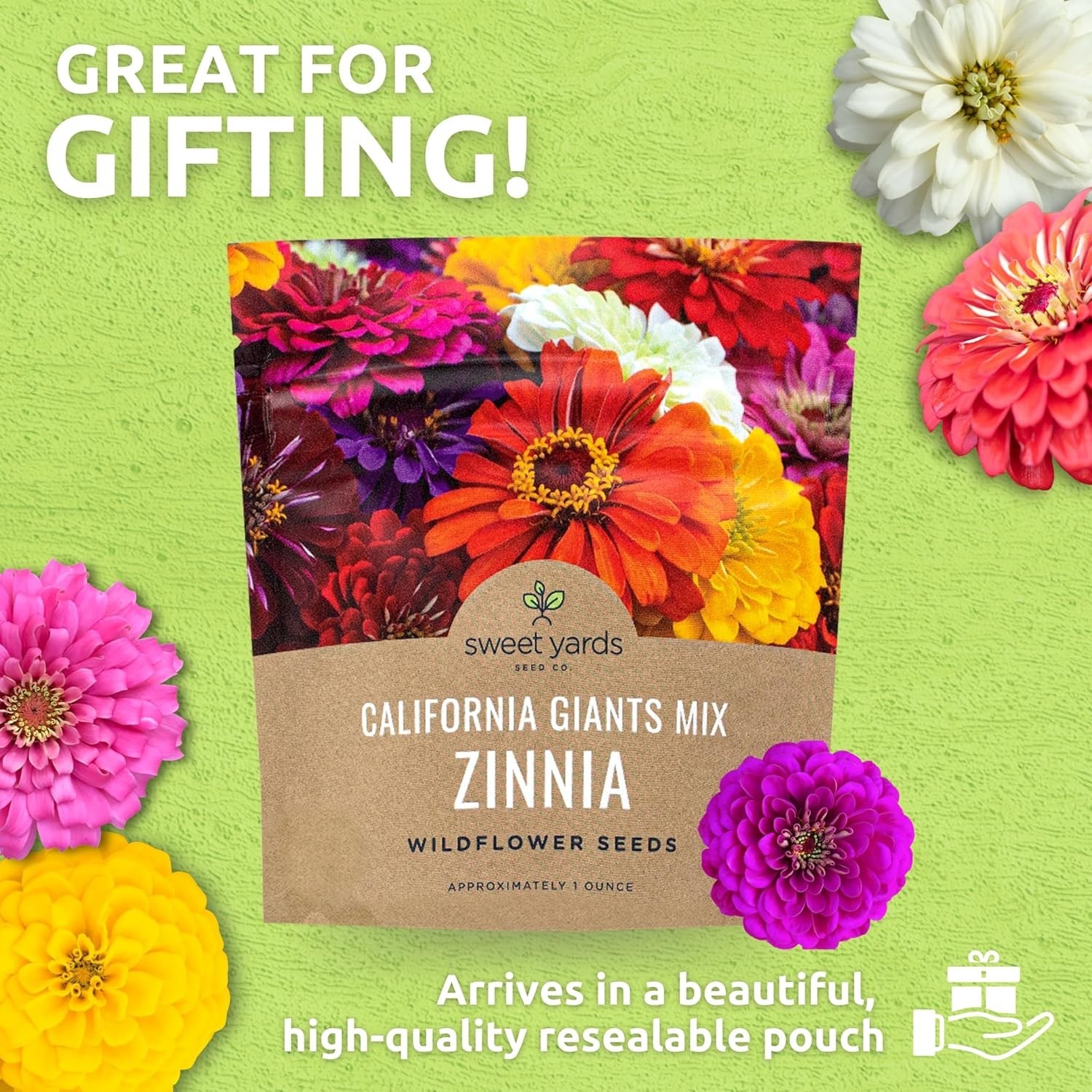 Zinnia Seeds California Giants Mix Large Packet 1 Ounce 3000 Flower Seeds