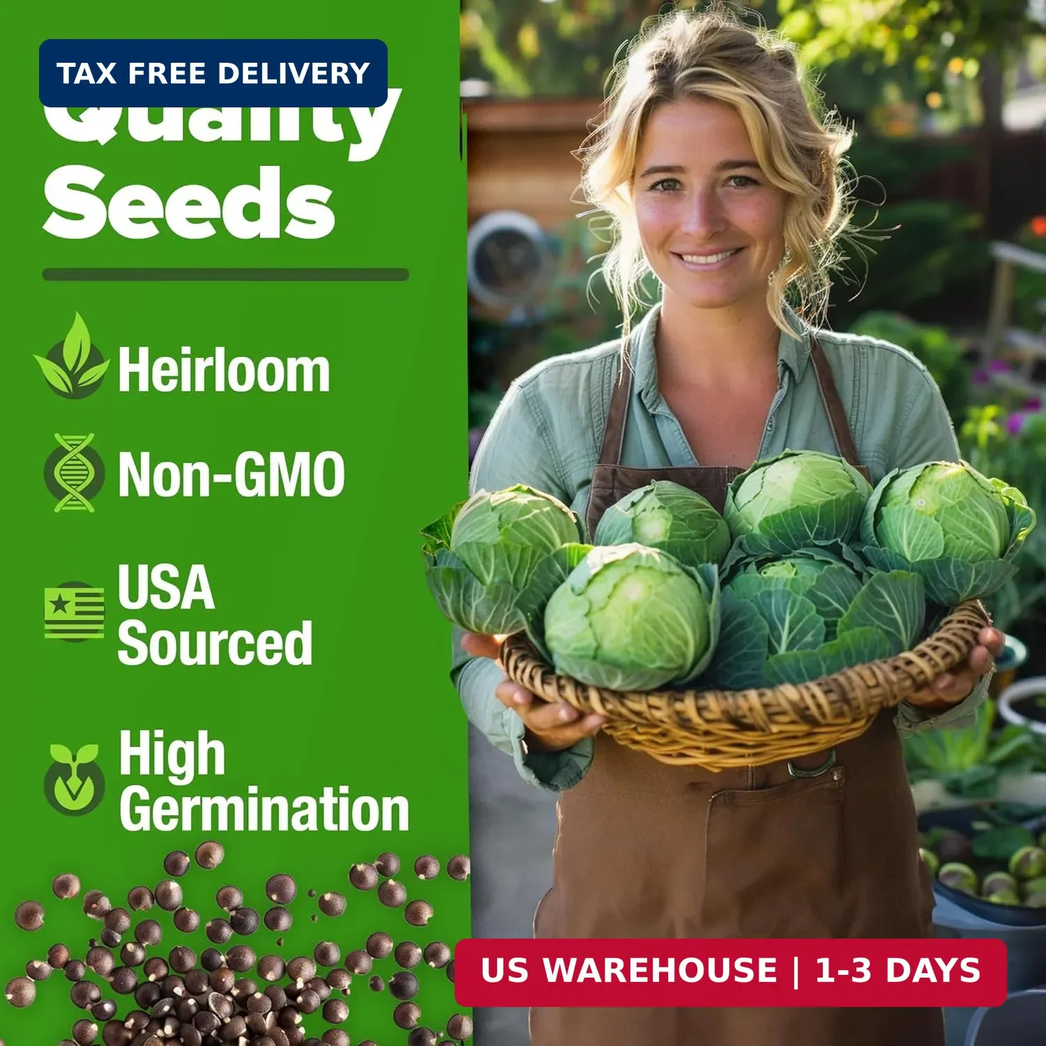 HOME GROWN Cabbage Seeds 7 Variety Mix 2000+ Heirloom Non-GMO, High Germination,