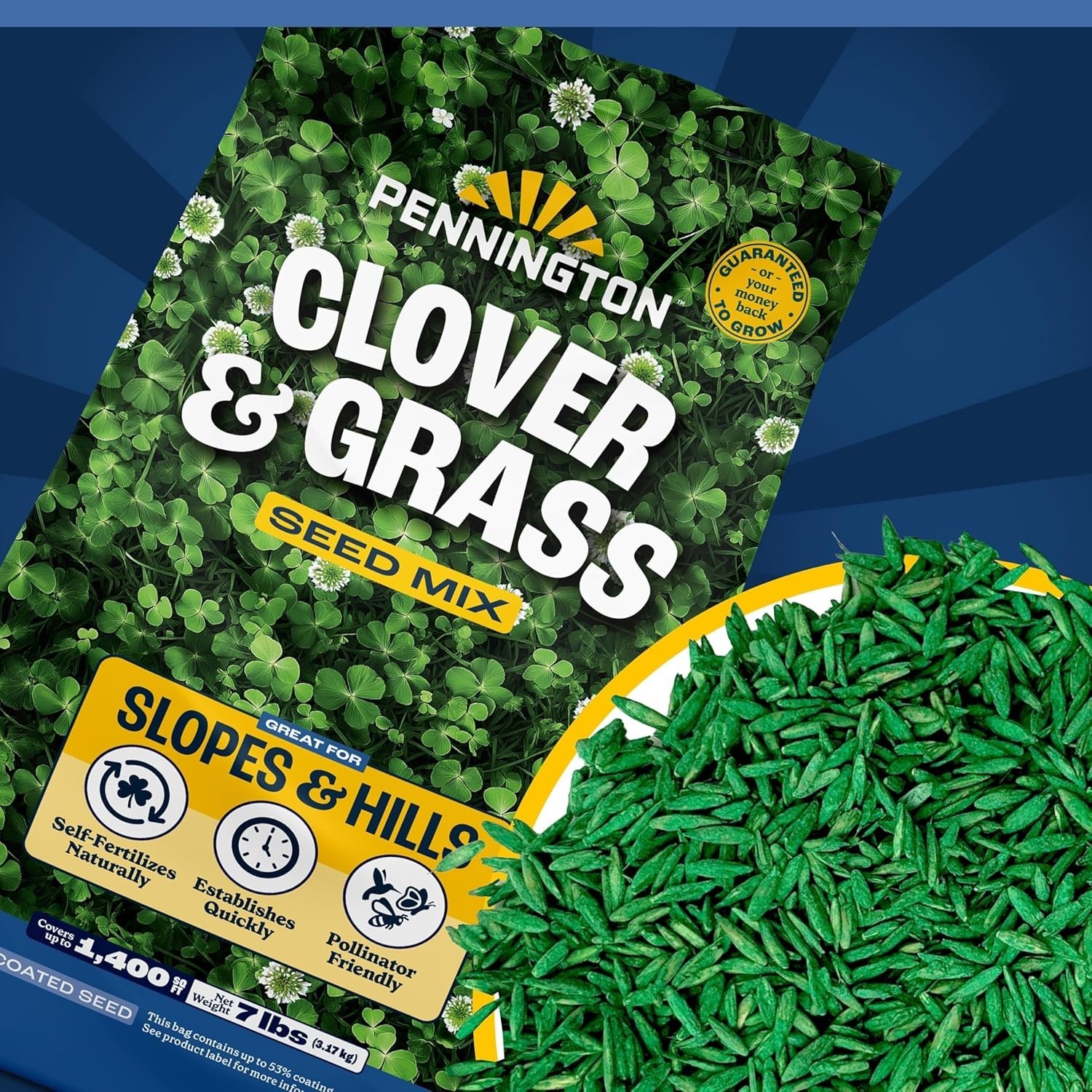 Grass and Clover Mix 7 lbs Low Water Pollinator Friendly Fall Spring Planting