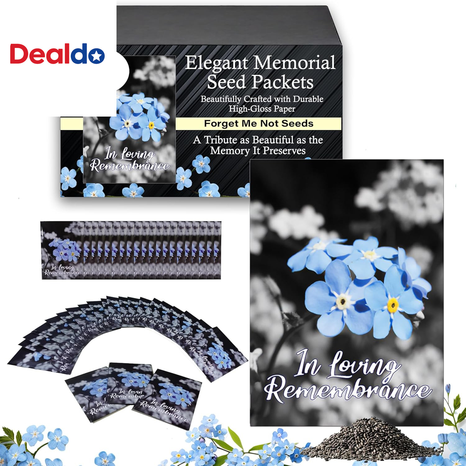 50Pc Premium Pre-Filled Forget Me Not Seeds Packets Favors for Funerals, Funeral