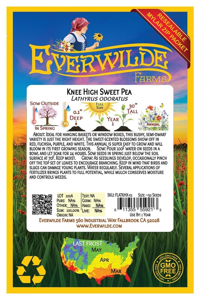 1 Oz Knee High Mixed Sweet Pea Wildflower Seeds – Everwilde Farms Mylar Packet